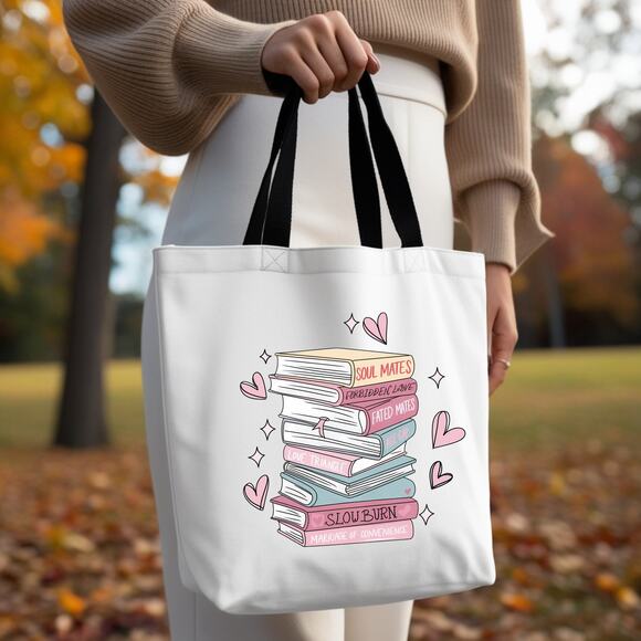 Romance Tropes Tote for Readers Bibliophiles Fated Mates Slowburn Spicy Books - Picture 1 of 3